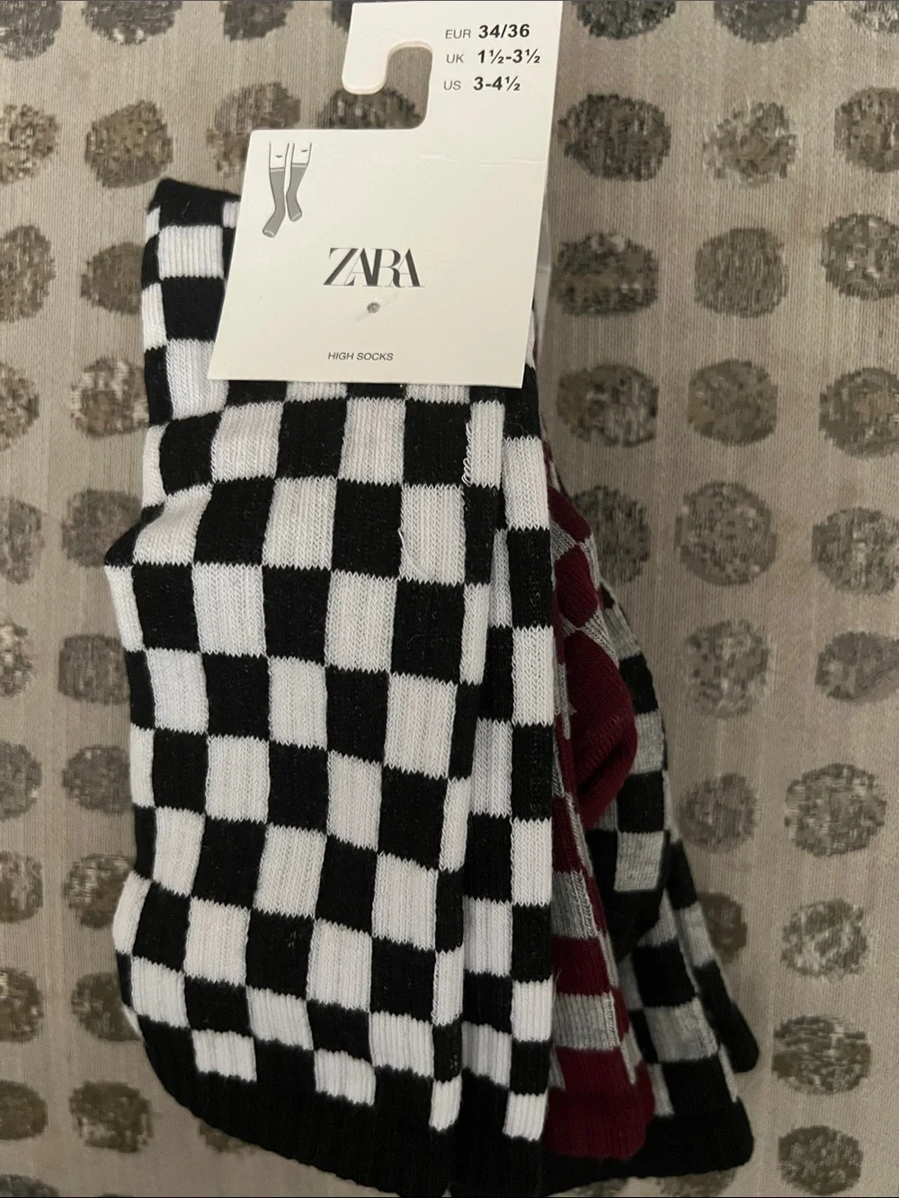 NWT! ZARA Checkerboard High Socks - 3 pack.